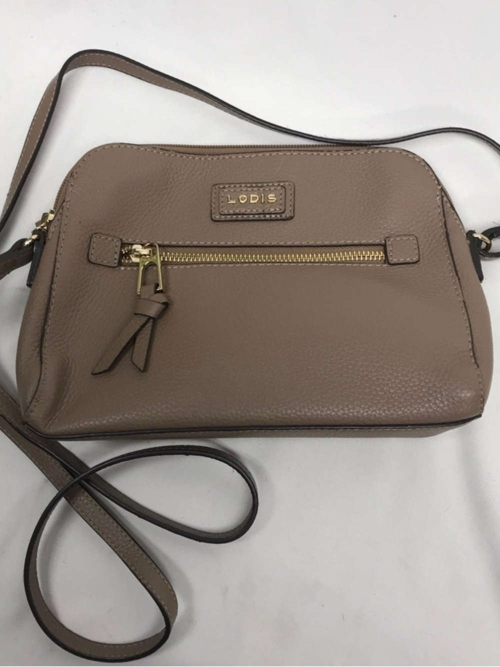 Lodis Taupe Leather Crossbody with Gold Hardware NWOT